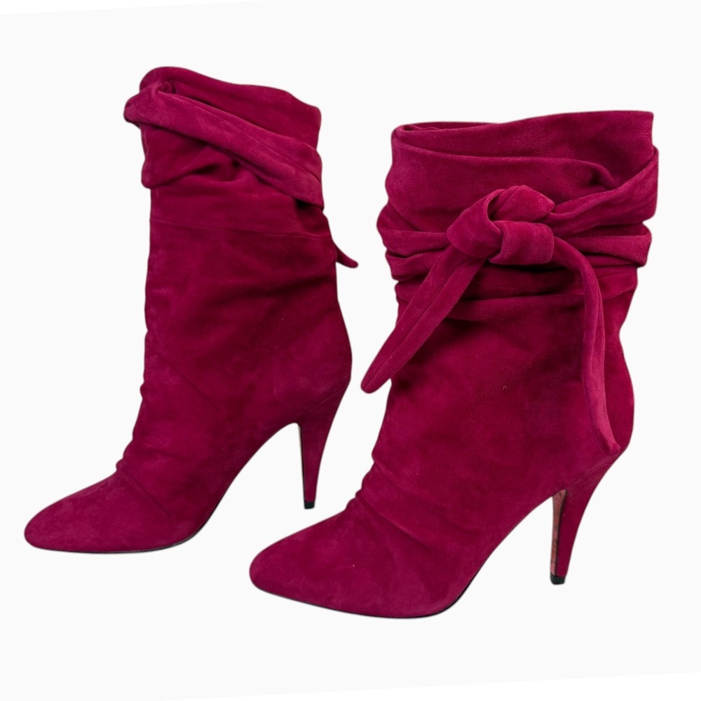 Betsey Johnson Milla Womens 5 1/2 Pink Suede Stiletto Ankle Boots Tie Vero Cuoio
